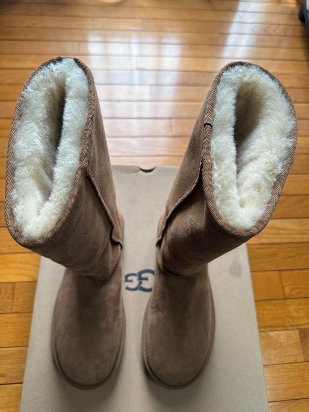 UGG Tall Chestnut Suede Shearling-Lined Boots